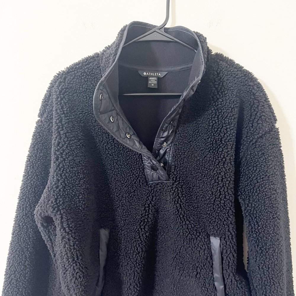 Athleta Cozy Sherpa Snap Sweatshirt Black Size Medium - Picture 6 of 14
